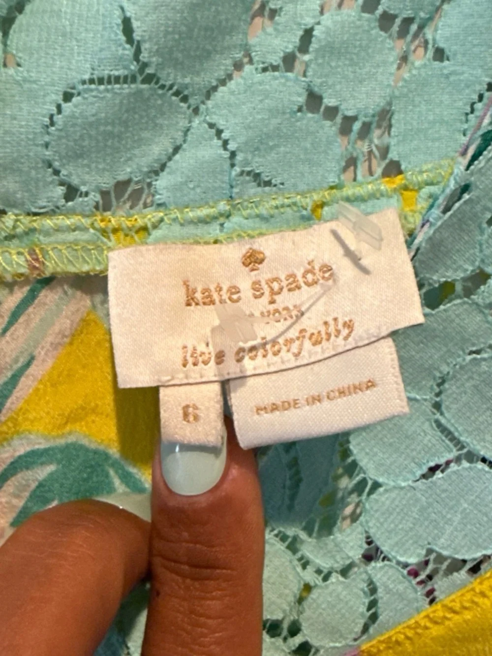 kate spade Yellow Floral Short Sleeve Top with Mint Lace Yoke